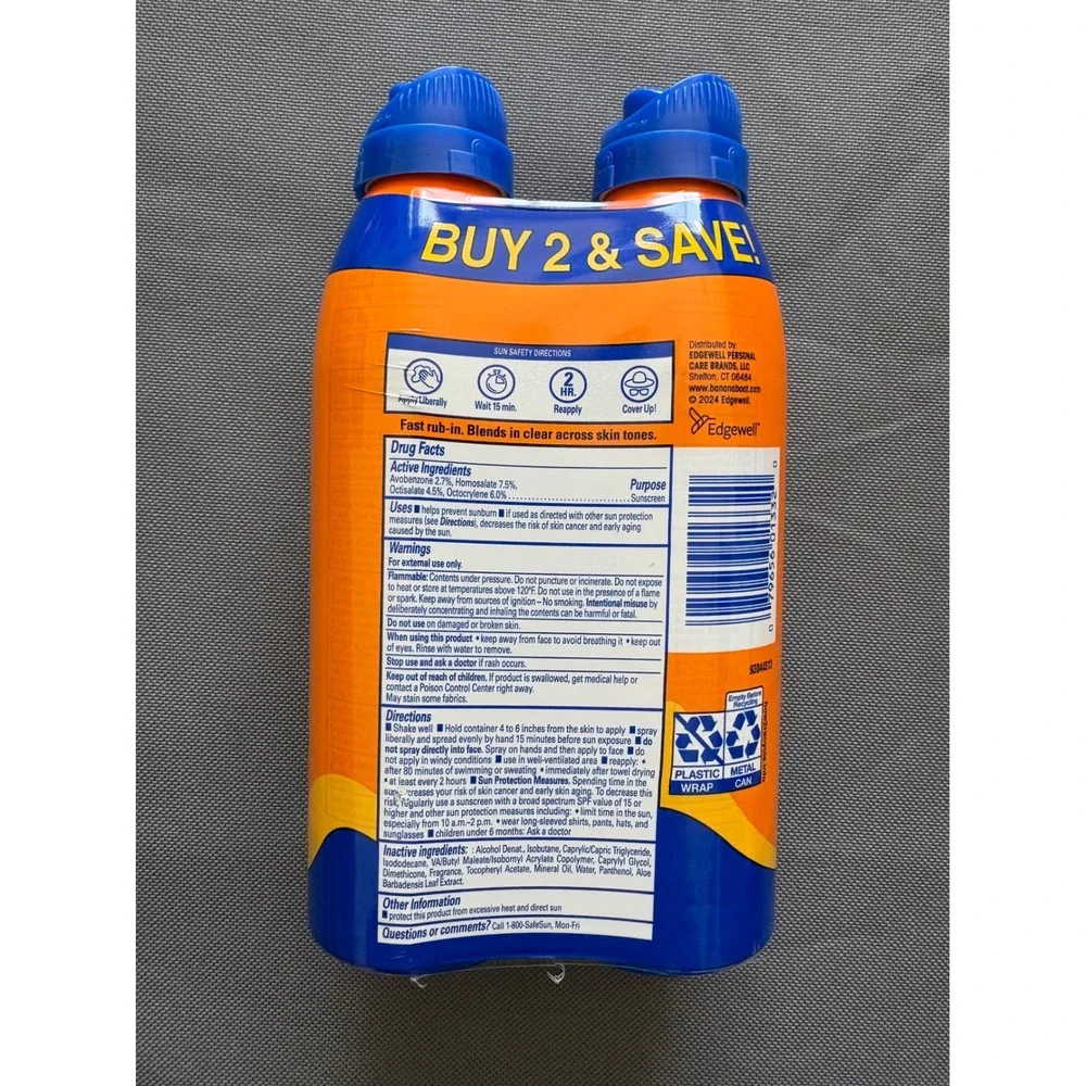 Banana Boat Sport Ultra SPF 50 Clear Sunscreen Spray 2 Pack 6oz Cans Total 12oz